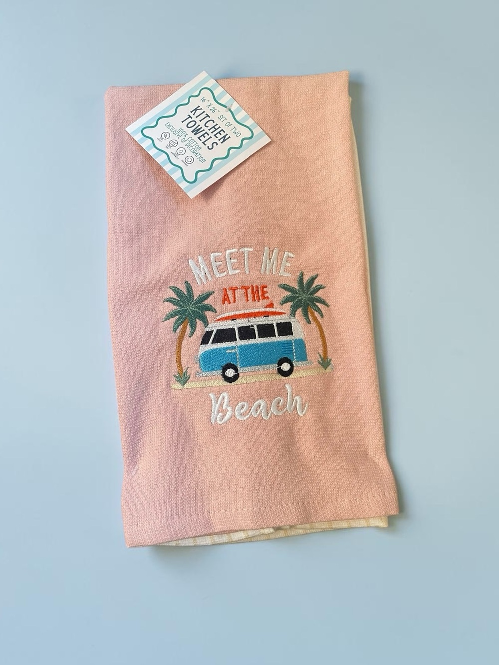 Coastal Grandma Beach House Kitchen Towels Pink Surf Van Cottagecore Set
